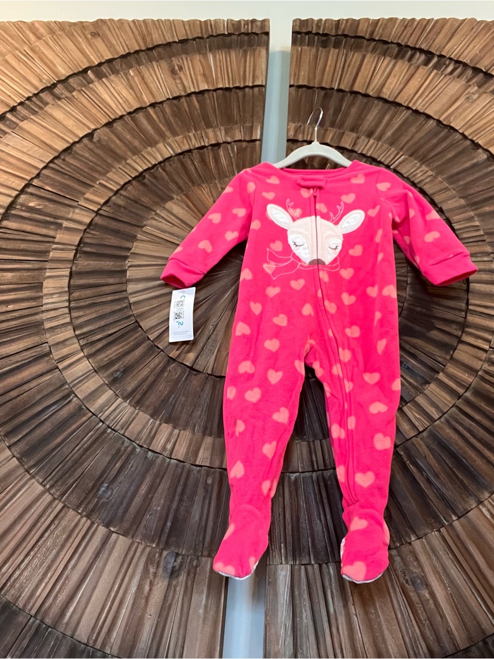 Carter's Bright Pink Heart Fleece Footed One-Piece with Deer